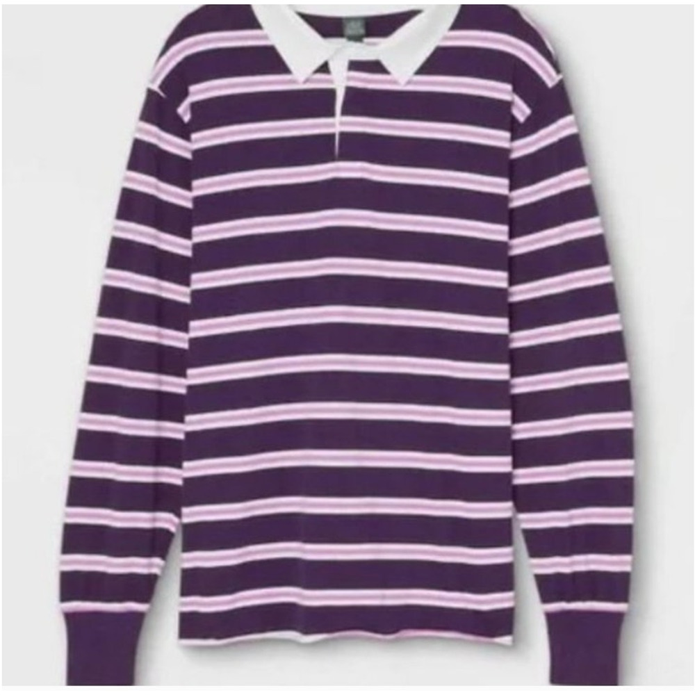 WILD FABLE Unixex Medium Purple White Stripes Rugby Shirt Preppy NEW